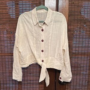 Elegant Cream Button-Down Shirt with Tie Front